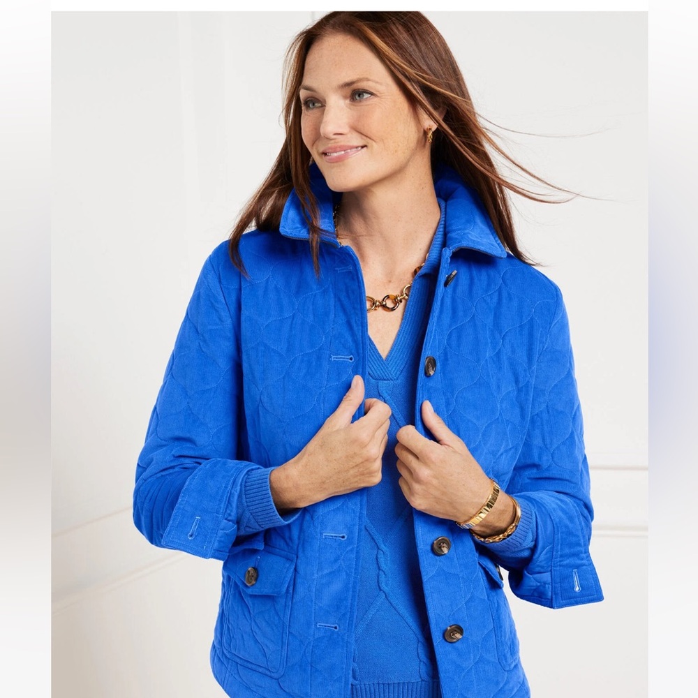 NWT Talbots blue quilted corduroy coat. Perfect for fall!